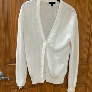 J. Crew Ribbed Metallic Knit Cardigan Sweater in White & Silver